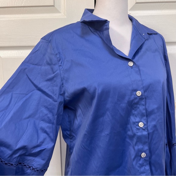CHICO’S Cutwork Blue Blouse with Billowy Sleeves Size 0 Small NWT $99 - Picture 11 of 16